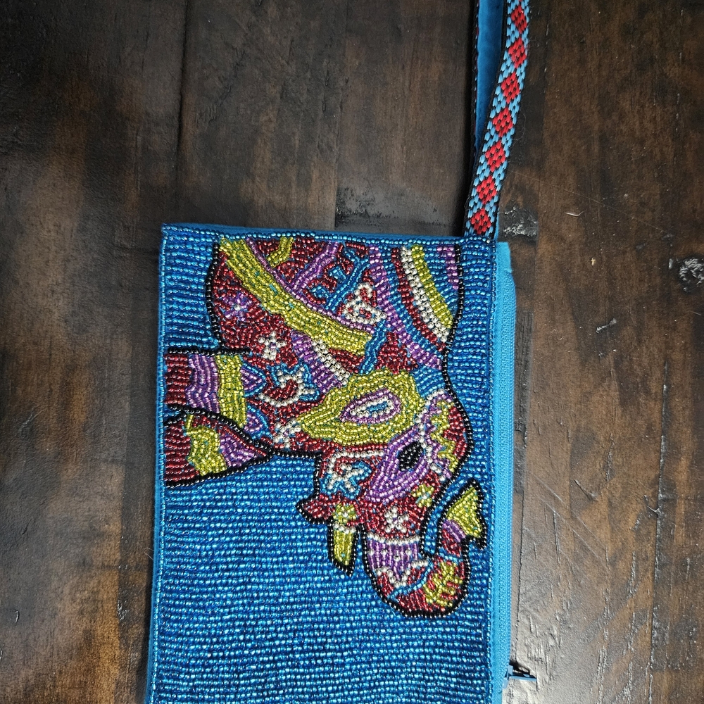 Beaded Elephant Design Clutch - Blue and Multicolor